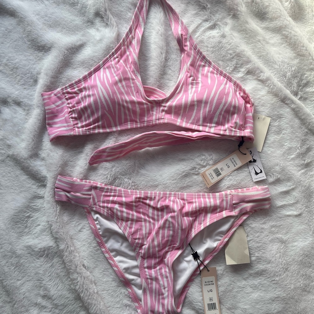 BCBG Pink Zebra Print Bikini Set